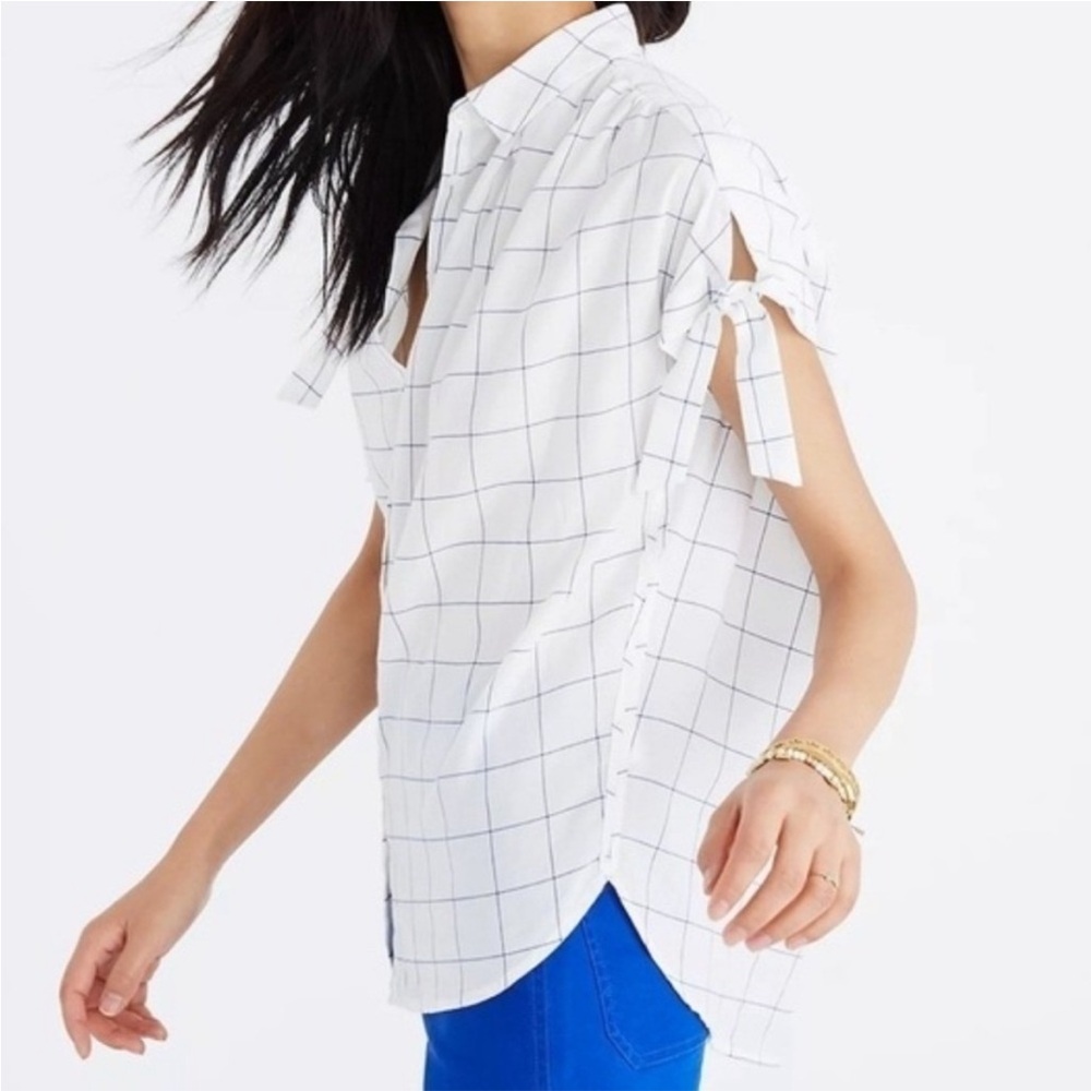 Madewell White Grid Pattern Button Down Shirt - image 2